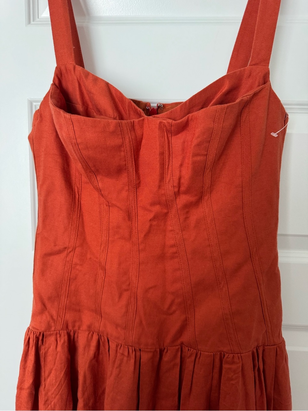 NICHOLAS Rust Orange Midi Dress with Sweetheart Neckline - Picture 3 of 9